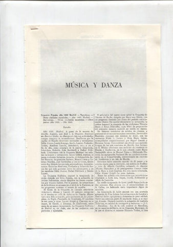 Espasa Calpe: Musica y Danza (12 paginas con grabados)