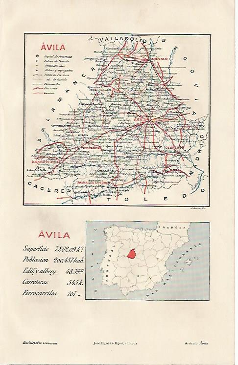 LAMINA ESPASA 7170: Mapa de la provincia de Avila