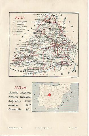 LAMINA ESPASA 7170: Mapa de la provincia de Avila