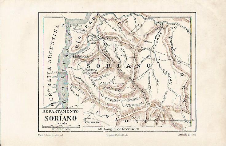 LAMINA ESPASA 7326: Mapa del Departamento de Soriano Uruguay