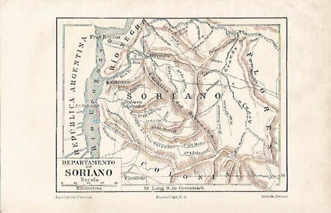 LAMINA ESPASA 7326: Mapa del Departamento de Soriano Uruguay
