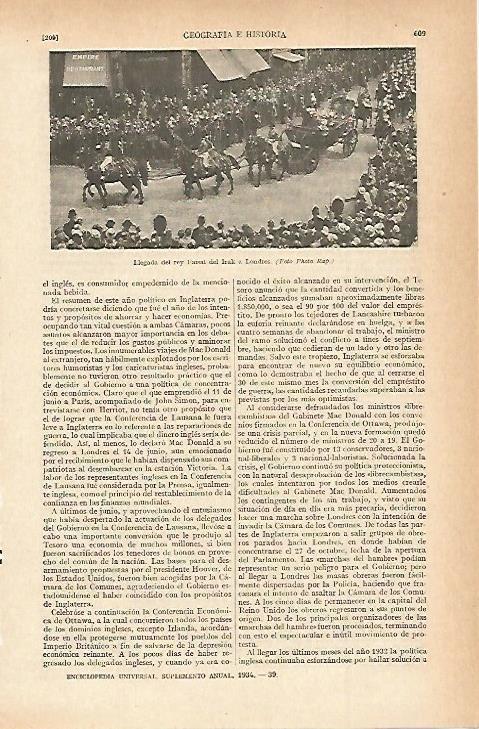 LAMINA ESPASA 7813: El rey Faisal de Irak en Londres