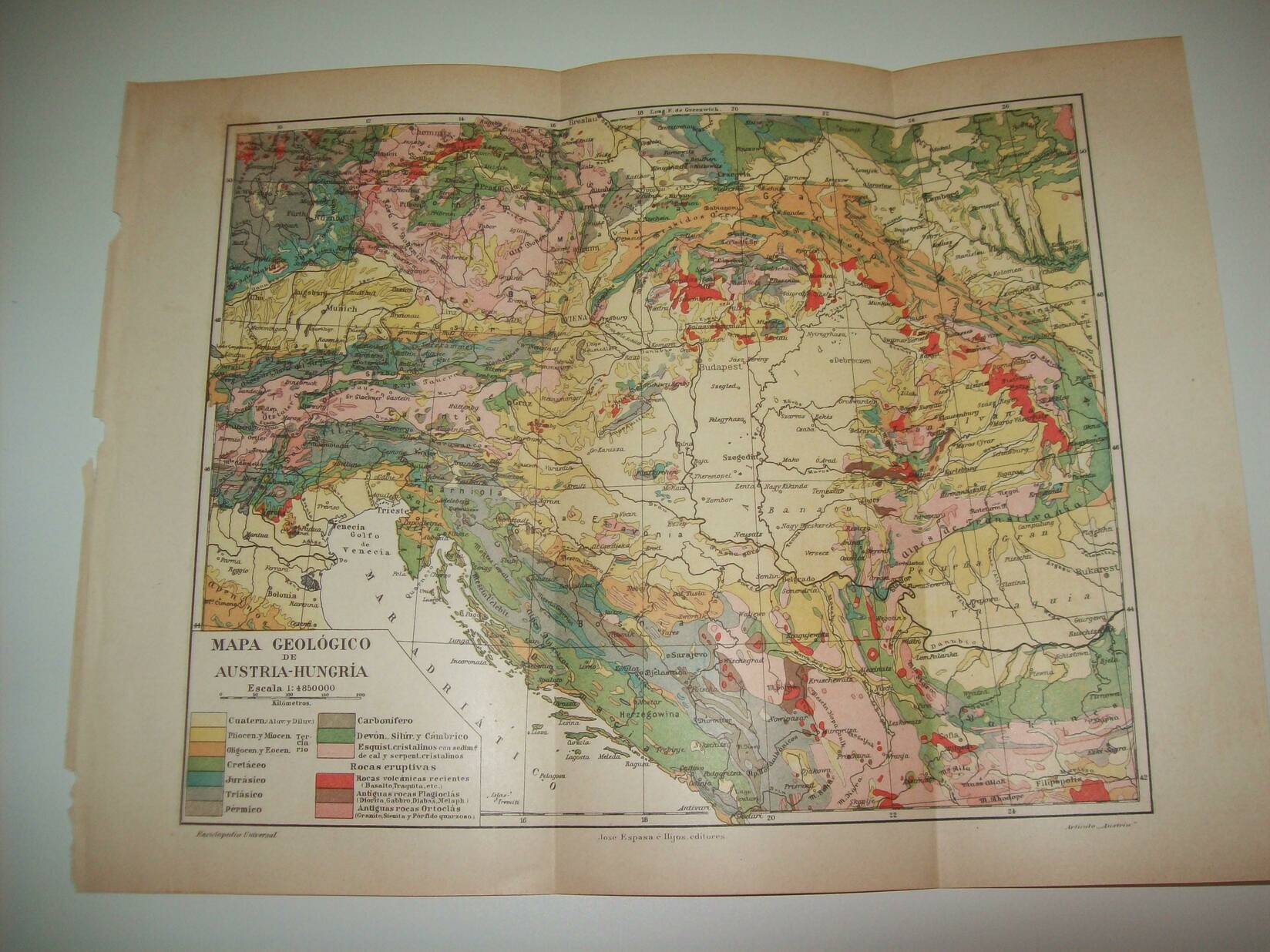 LAMINA ESPASA 7133: Mapa geologico de Austria-Hungria