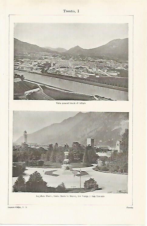 LAMINA ESPASA 20370: Vistas de Trento desde el Adigio