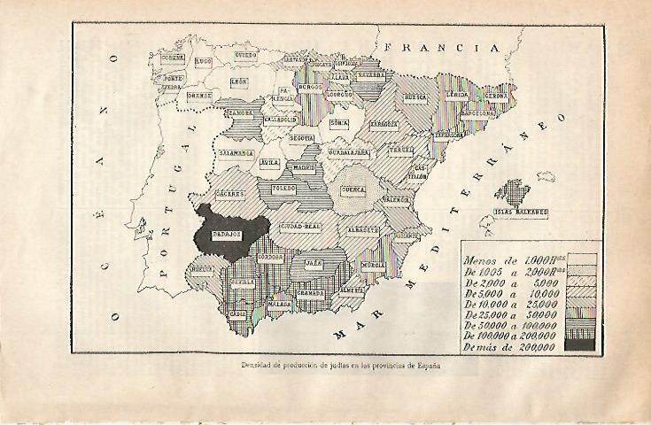 LAMINA ESPASA 21099: Mapa de la produccion de judias en España