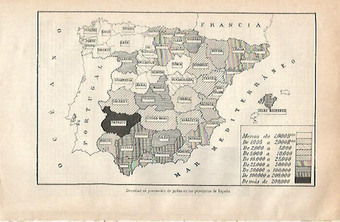 LAMINA ESPASA 21099: Mapa de la produccion de judias en España
