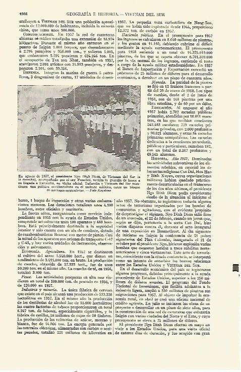 LAMINA ESPASA 21811: El presidente Ngo Dinh Diem dee Vietnam del Sur
