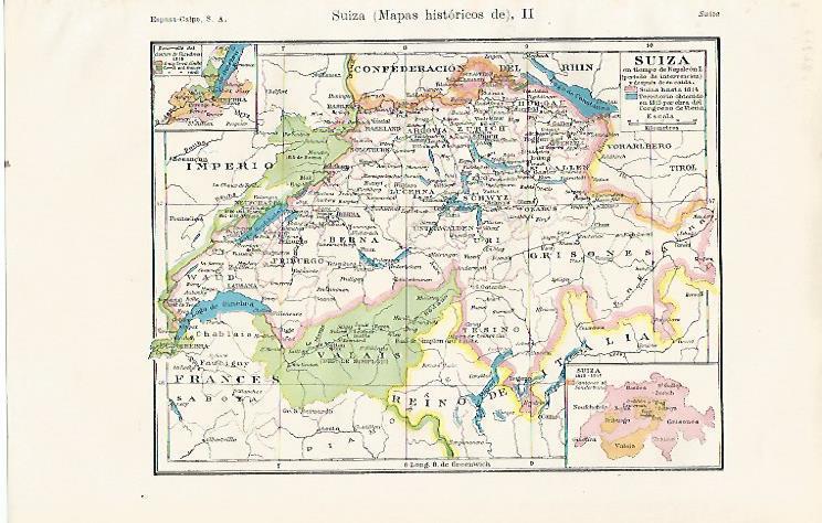 LAMINA ESPASA 22755: Mapa de Suiza en tiempos de Napoleon