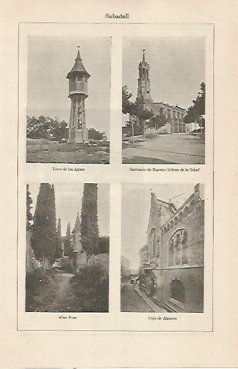 LAMINA ESPASA 22892: Sabadell: Torre de las Agua Caixa Can Feu y Santuario de la Salut