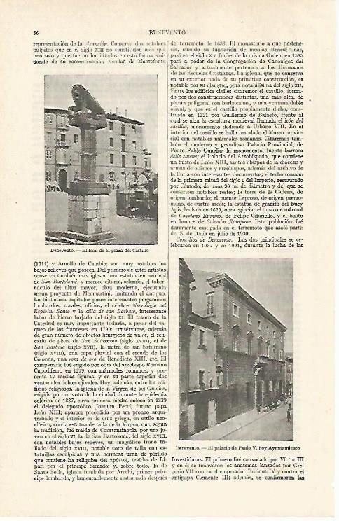 LAMINA ESPASA 24309: Plaza del Castillo y Palacio de Paulo V en Benevento