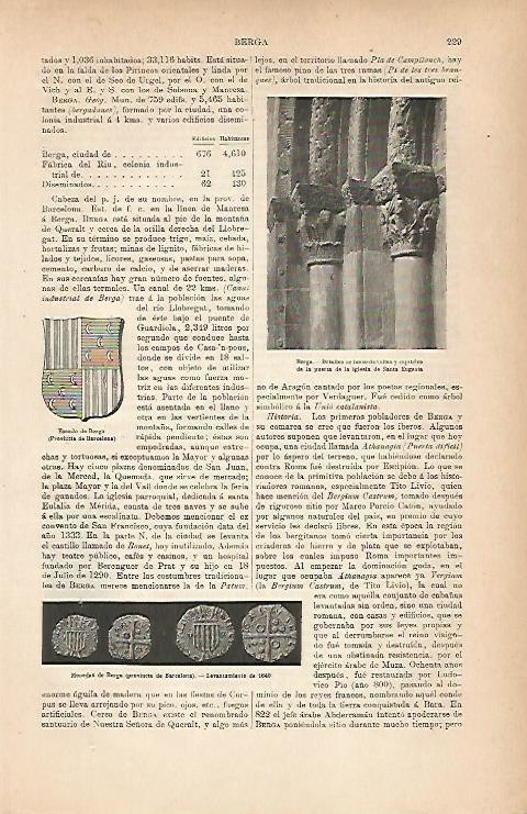LAMINA ESPASA 25161: escudo y monedas de Berga