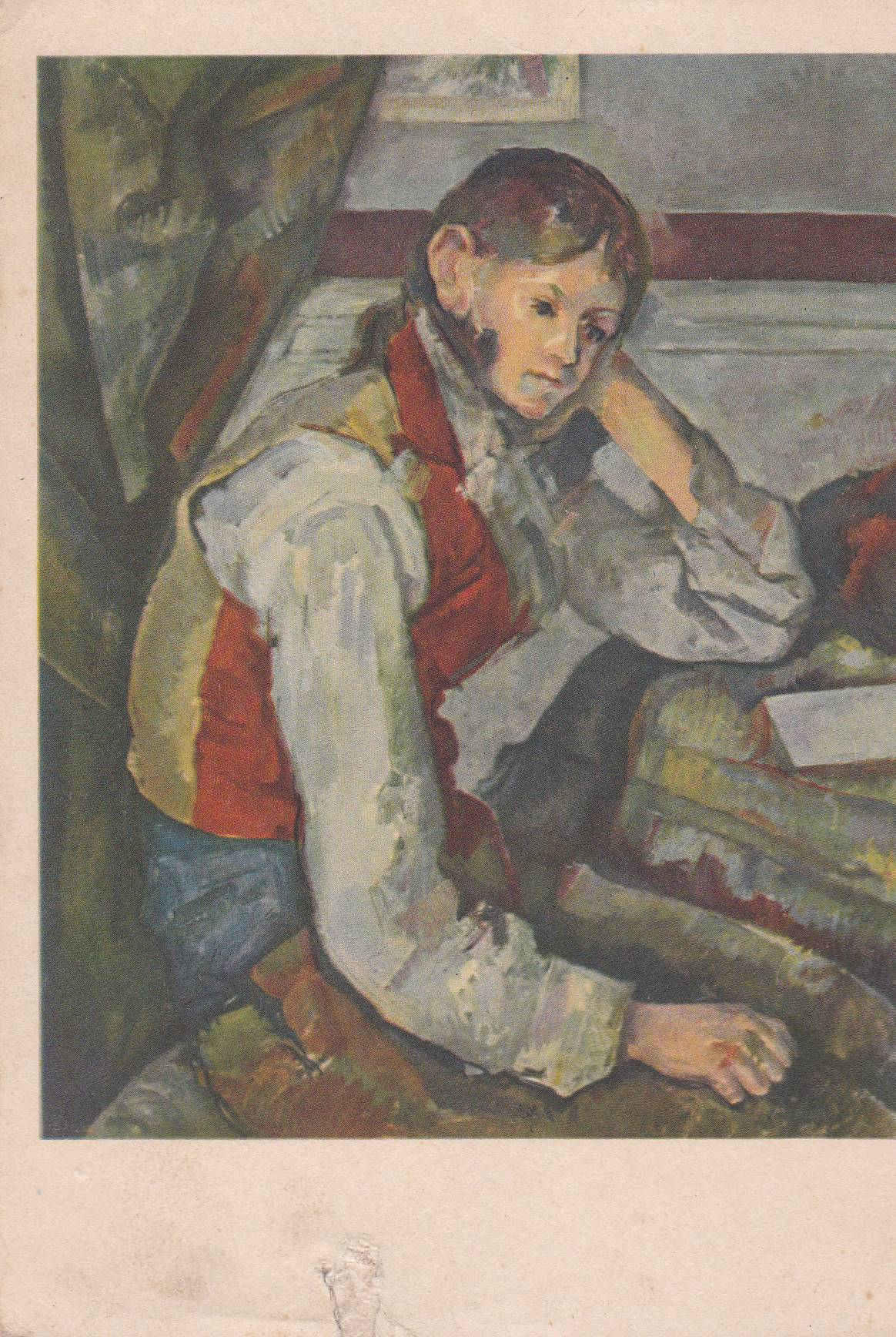 POSTAL 19034: PAUL CEZANNE: CHICO DEL CHALECO ROJO