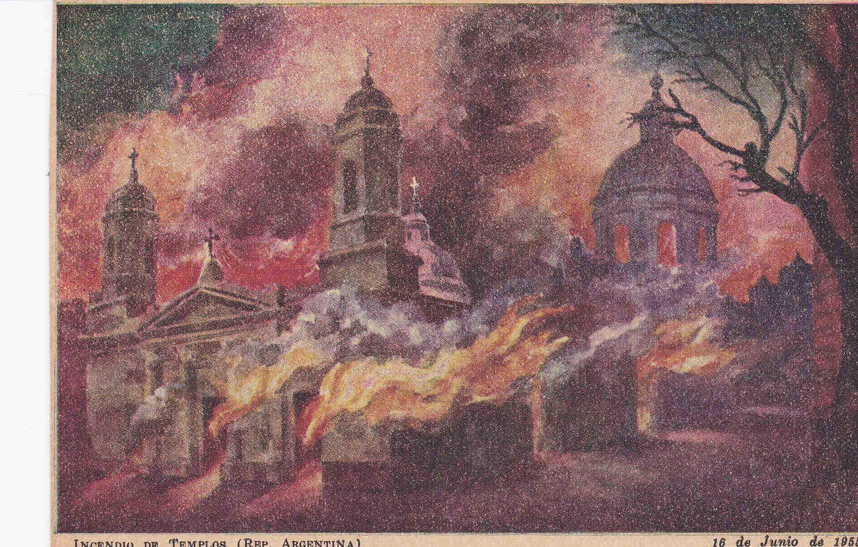 POSTAL 19102: REPUBLICA ARGENTINA: INCENDIO DE TEMPLOS 16 DE JUNIO DE 1955