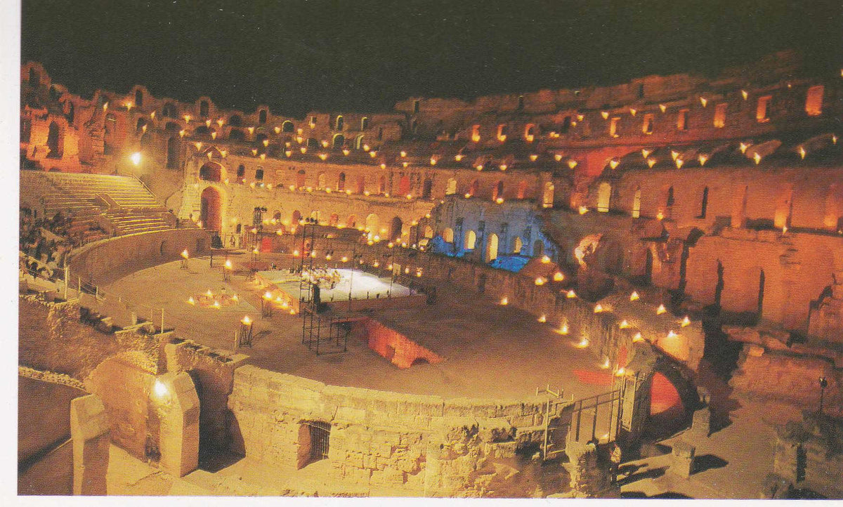 POSTAL 19128: AMFITEATRO DE JEM:VISTA NOCTURNA