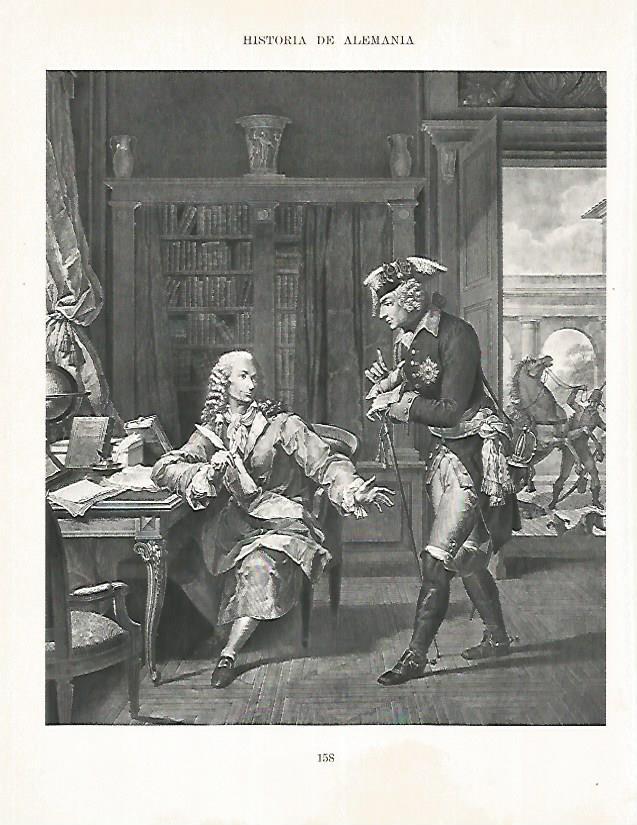 LAMINA 9951: Federico II devolviendo la visita a Voltaire por Monsiaux