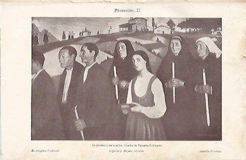 LAMINA ESPASA 3639: La procesion en la aldea por Zubiaurre