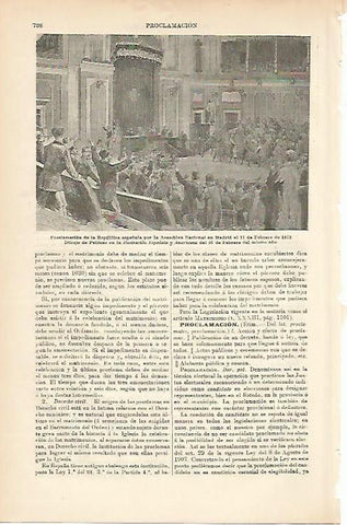 LAMINA ESPASA 3644: Dibujo de Pellicer (1873) : Proclamacion de la Republica Española