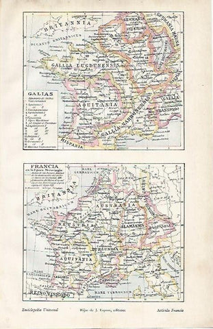 LAMINA ESPASA 3488: Mapas de Francia: Galias y epoca merovingia