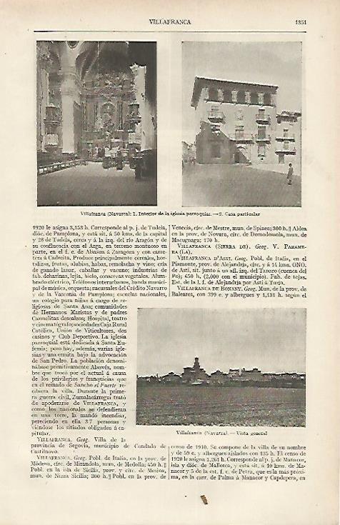 LAMINA DE ESPASA 310: Vistas de Villafranca Navarra