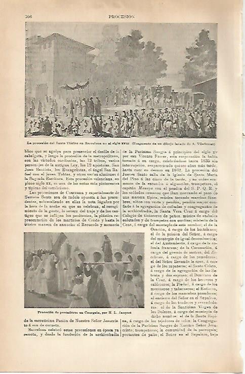 LAMINA ESPASA 3640: La procesion del Santo Viatico en Barcelona por Viladomat