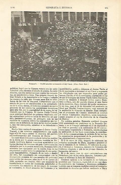 LAMINA DE ESPASA 343: Rumania. Alcaldes aclamando al rey Carol