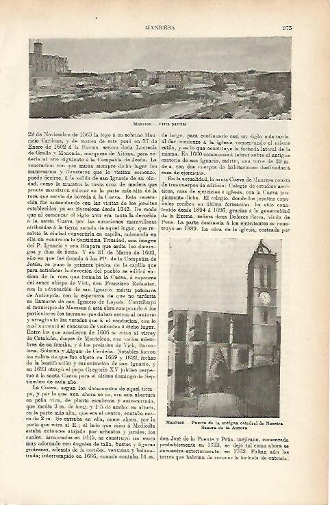 LAMINA ESPASA 3983: Vista de Manresa Barcelona