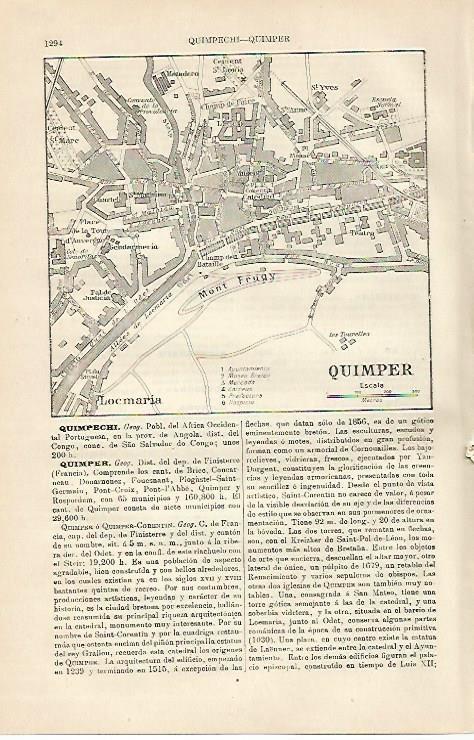 LAMINA ESPASA 3840: Plano de Quimper Francia