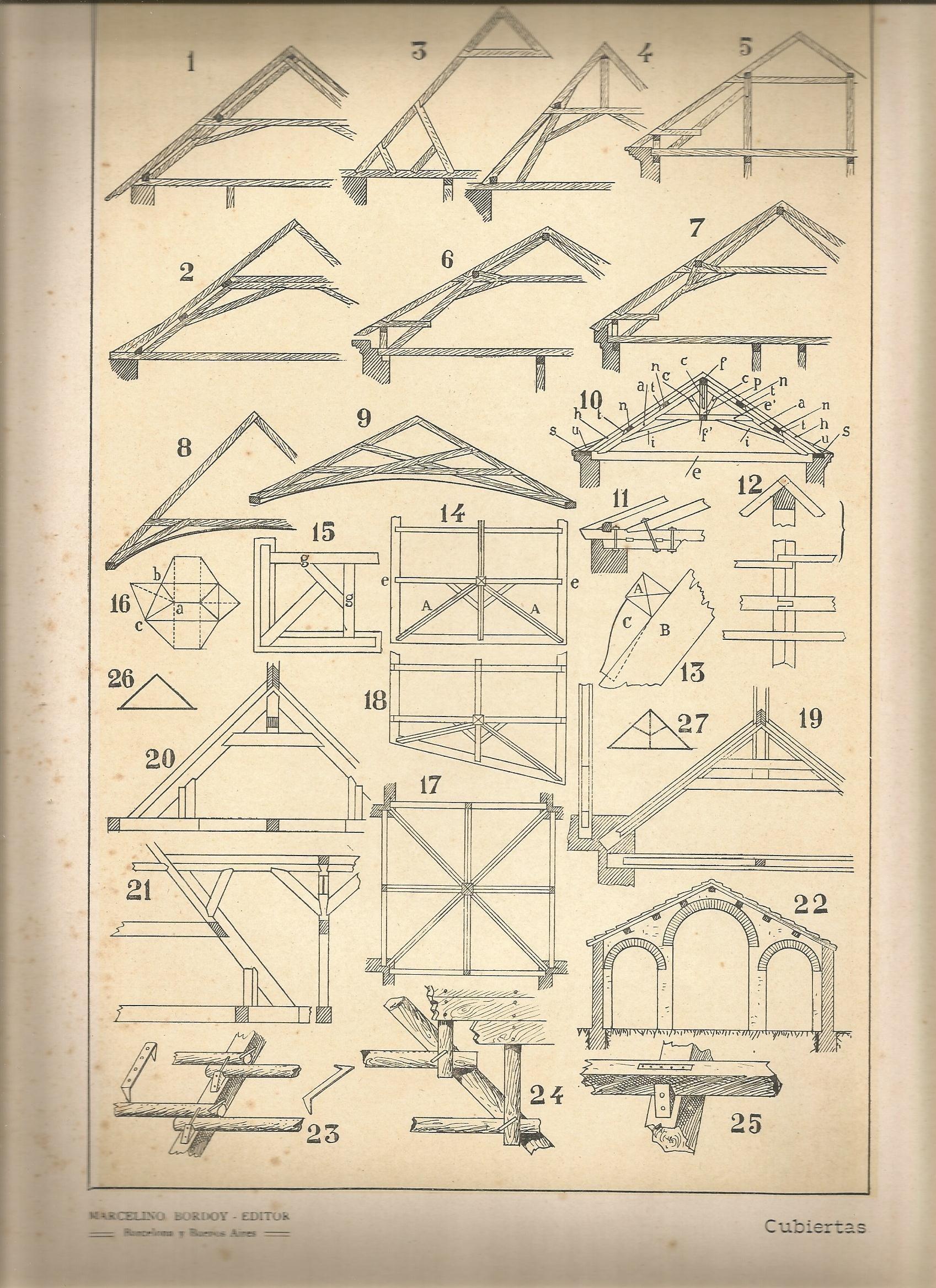 Lamina 112: Tratado de arquitectura de Sugrañes - Cubiertas
