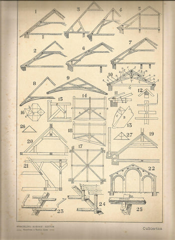 Lamina 112: Tratado de arquitectura de Sugrañes - Cubiertas