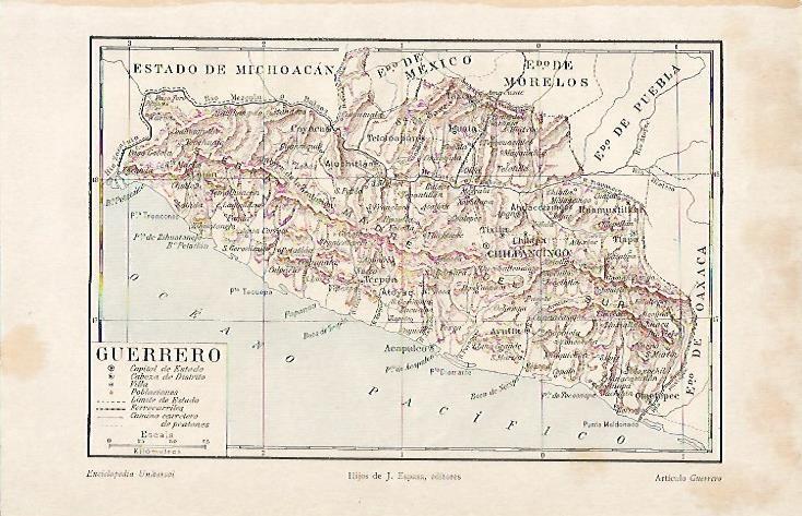 LAMINA ESPASA 488: Mapa de Guerrero Mexico