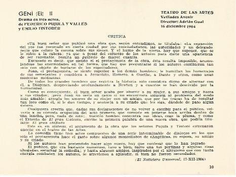 LAMINA 2762: Critica de El Geni. Teatro de las Artes 16 diciembre 1904