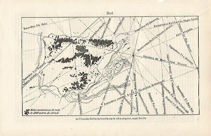 LAMINA ESPASA 16035: La Peninsula Iberica en relacion con la red pentagonal segun Botella