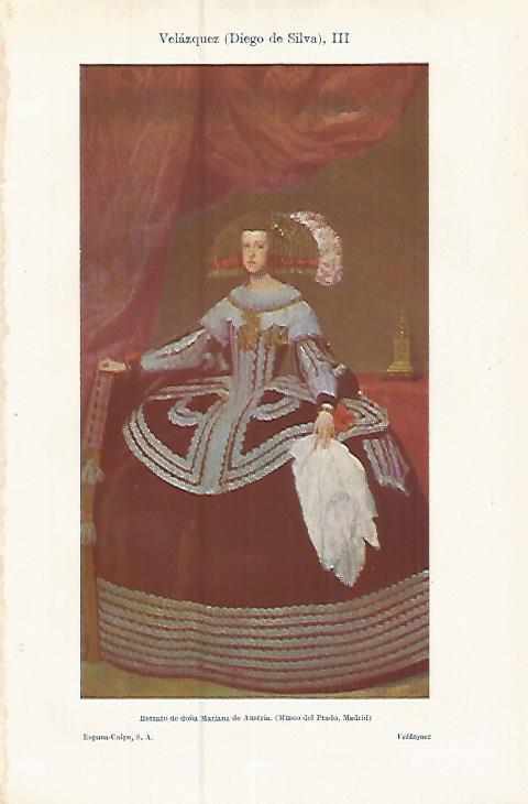 LAMINA ESPASA 17411: Retrato de Doña Mariana de Austria por Velazquez