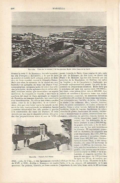 LAMINA ESPASA 1110: Vistas de Marsella Francia