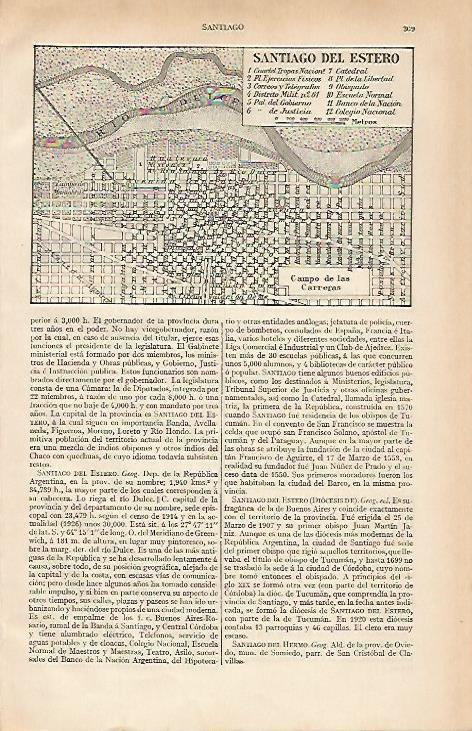LAMINA ESPASA 19467: Plano de Santiago del Estero Argentina