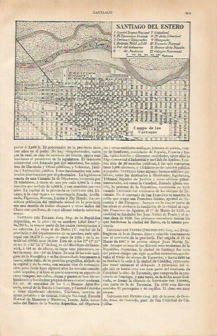 LAMINA ESPASA 19467: Plano de Santiago del Estero Argentina