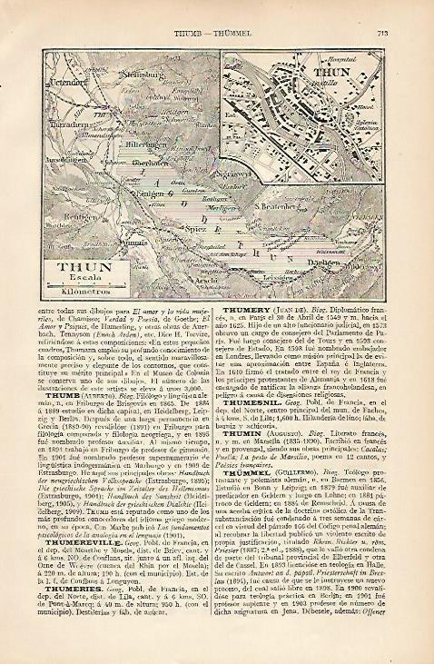LAMINA ESPASA 8373: Mapa del lago de Thun Suiza