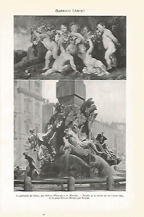 LAMINA SALVAT 80497: La guirnalda de frutas por Rubens y Fuente en la Plaza Navona de Roma