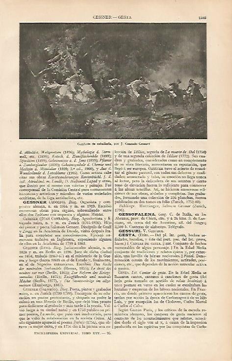 LAMINA ESPASA 24970: Combate de caballeria por J. Conrado Gessner