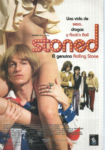 Poster de pelicula: Stoned, el genuino Rolling Stone. Dirigida por Stephen Woolley. Leo Gregory, Paddy Considine, David Morrissey, Ben Whishaw