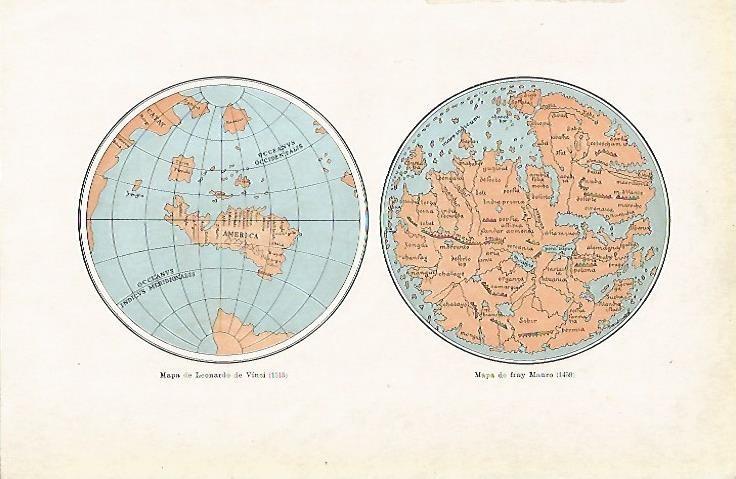 LAMINA ESPASA 4015: Mapa de Leonardo da Vinci y Mapa de fray Mauro (1459)