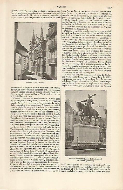 LAMINA ESPASA 4863: Vistas de Vannes Francia