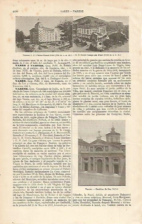 LAMINA ESPASA 4889: Vistas de Varese Italia