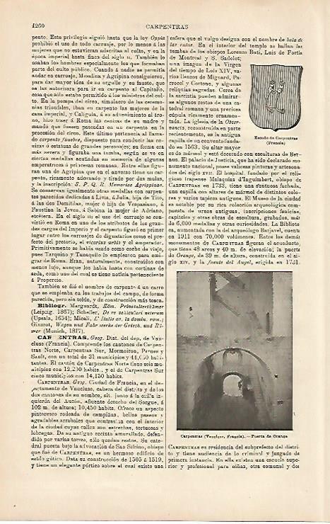 LAMINA ESPASA 4361: Escudo y Puerta de Orange en Carpentras Francia