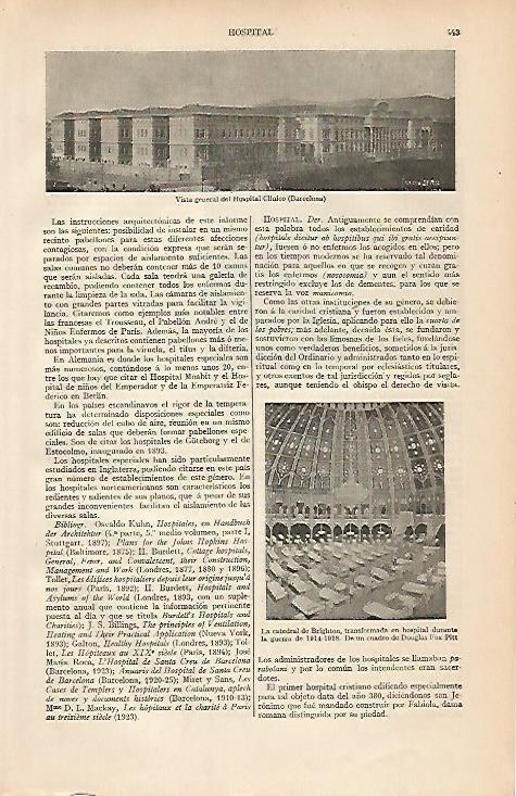 LAMINA ESPASA 4465: Hospital Clinico de Barcelona y La Catedral de Brighton durante la Gran Guerra