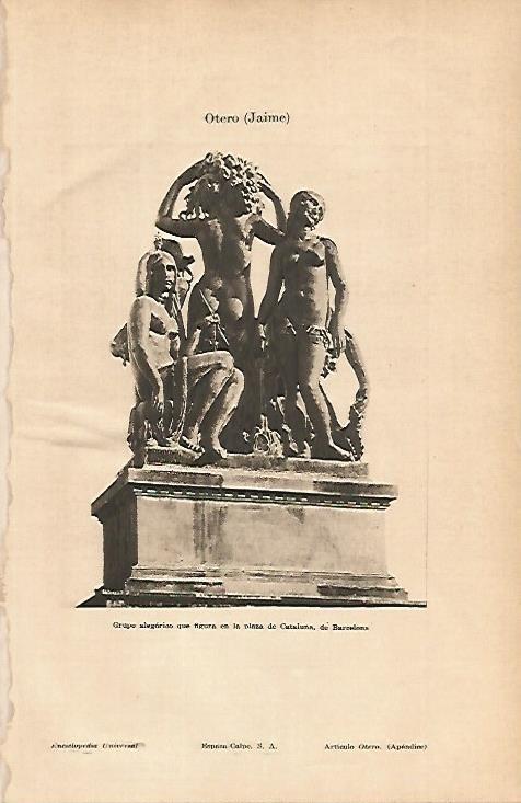 LAMINA ESPASA 4989: Grupo alegorico en la plaza de Catalunya de Barcelona por J. Otero