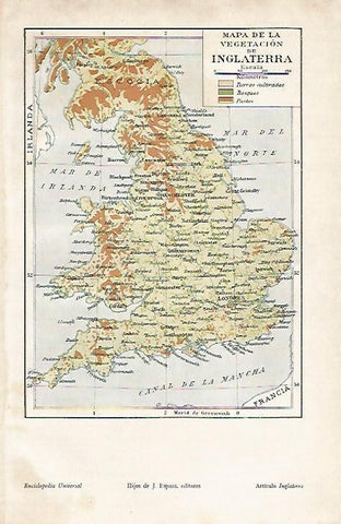 LAMINA ESPASA 4604: Mapa de la vegetacion de Inglaterra