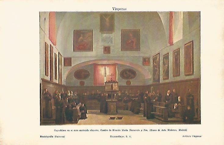 LAMINA ESPASA 4122: Capuchinos en el coro cantando visperass por Navarrete
