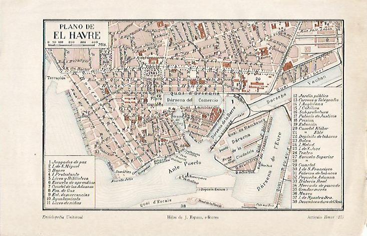 LAMINA ESPASA 529: Plano de El Havre Francia
