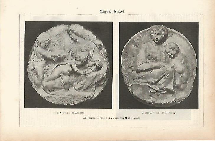 LAMINA ESPASA 5138: La Virgen el Niño y San Juan por Miguel Angel